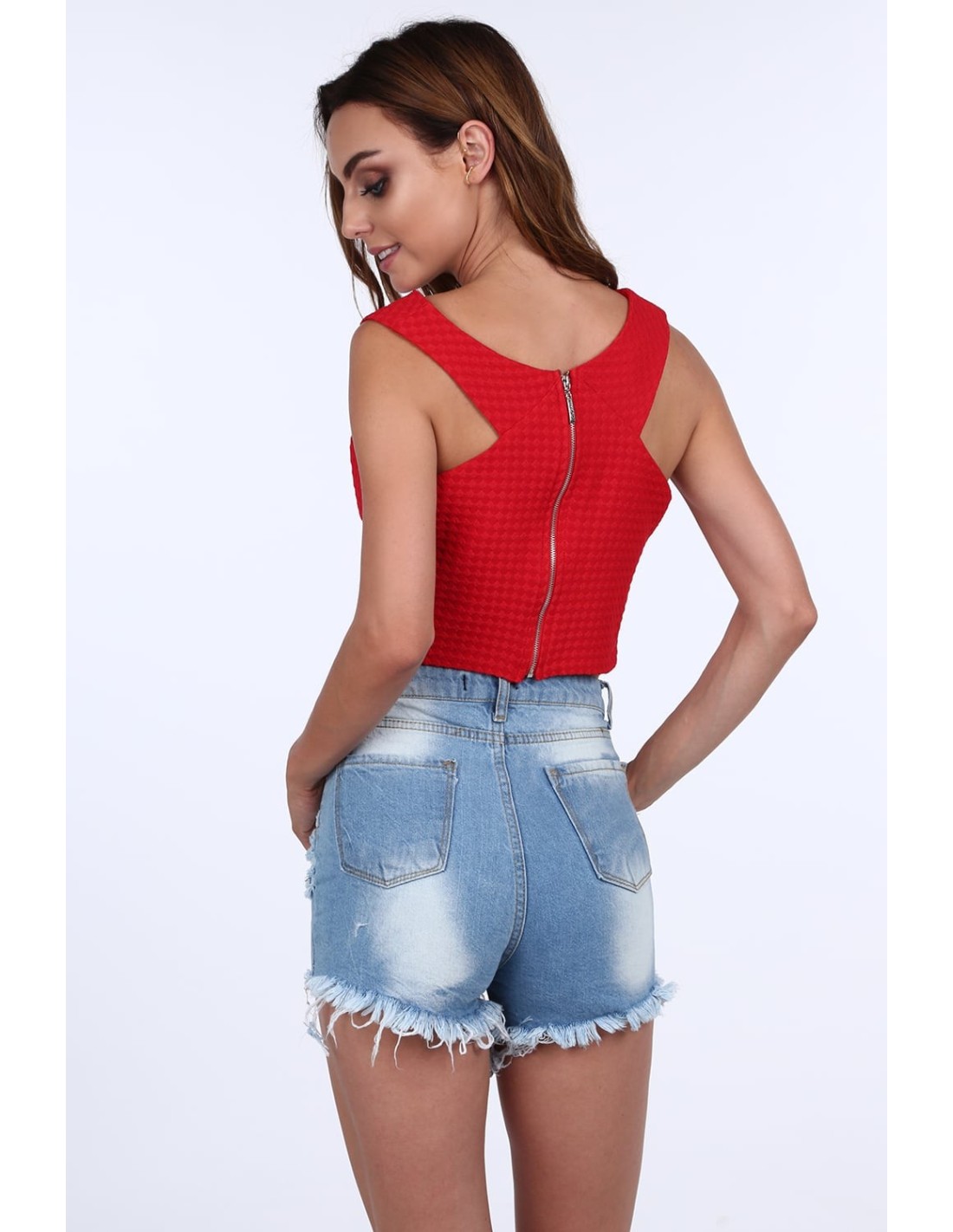 Top with zipper on the back, red 20688 - Online store - Boutique